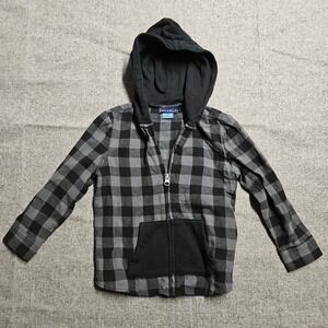 Andy & Evan Boys Grey Black Buffalo‎ Plaid Full Zip Hoodie Flannel Shirt 4T